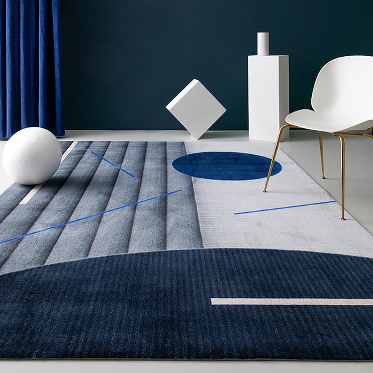 5' x 8' Designer Modern Style Retangular Blue Geometric and Physics ...