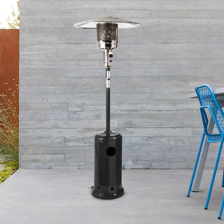 gas patio heater umbrella SUNHEAT Portable Propane with Drink Table, Golden Hammered Set it up on your patio Umbrella Propane Gas Outdoor Patio
