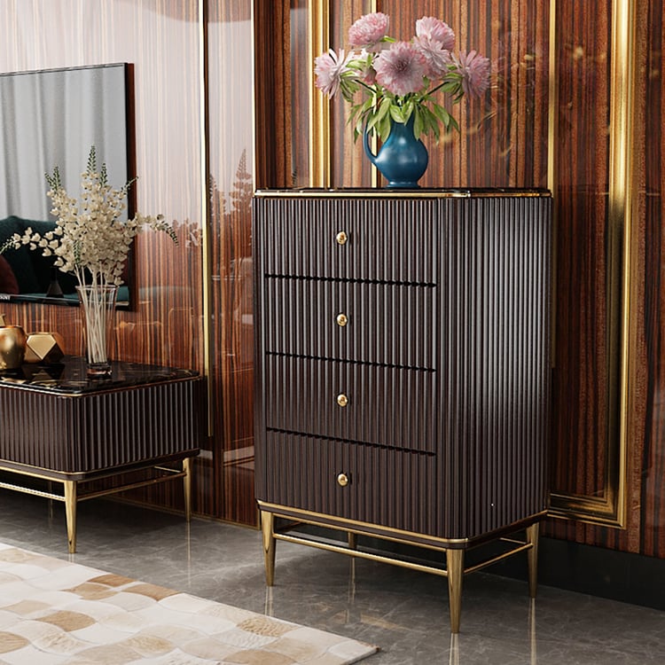 25.6" Chest Light Luxurious Black & Gold 4-Drawer DresserHomary
