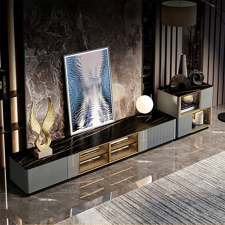 2200mm Modern LED Light TV Stand Set with Side Cabinet Chest Media ...