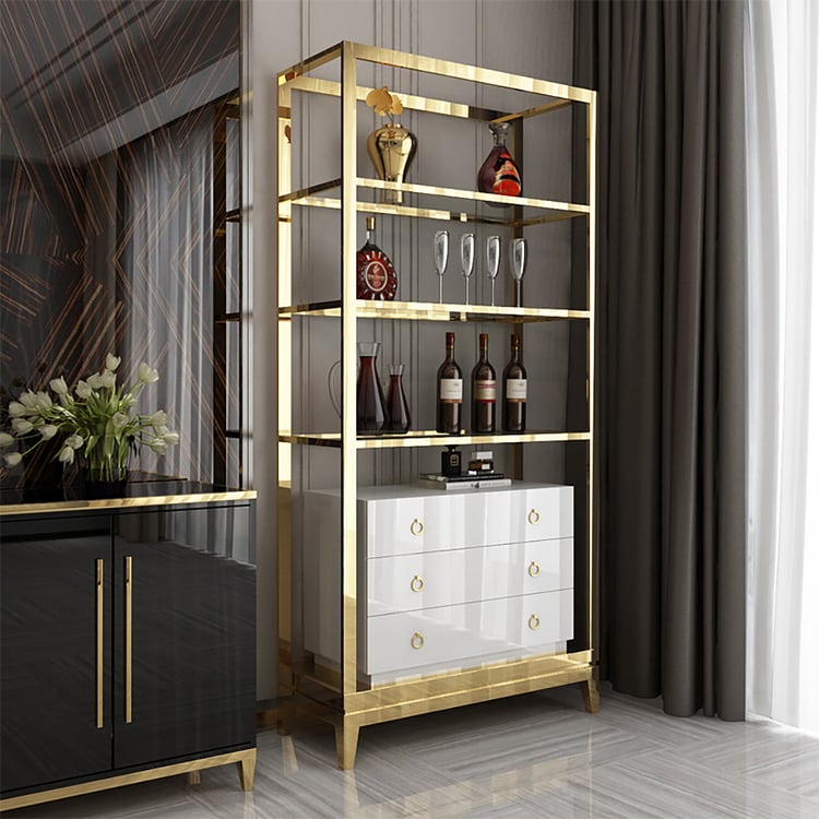 Weinregal Weinregal Weinschrank mit Schubladen und Glasregalen in weiß|Homary DE