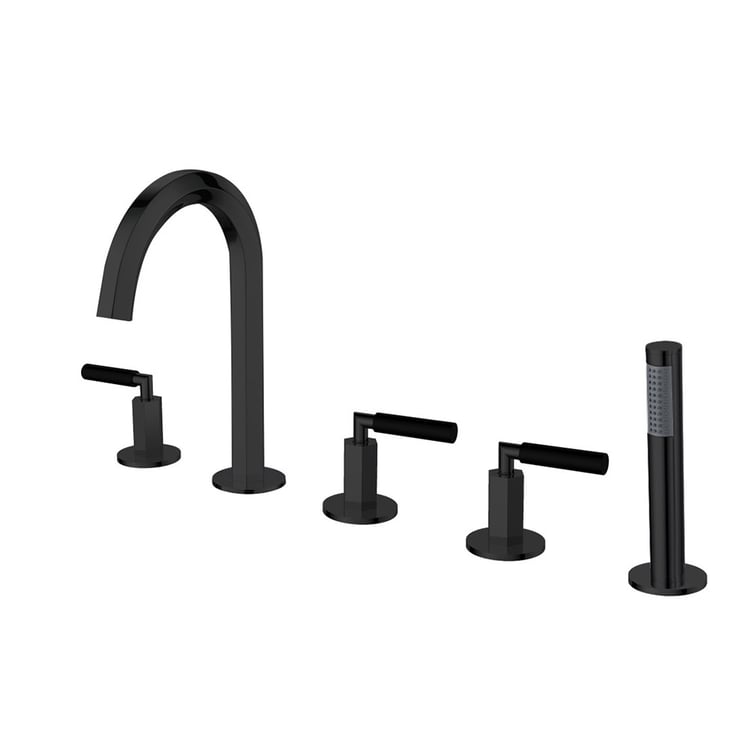 Matte Black Roman Tub Faucet With Waterfall Spout - 3-Hole Deck Mount Bathtub Filler