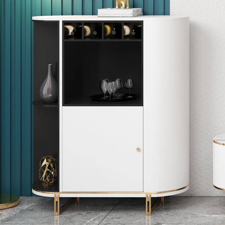 Chic Oval Cabinet with 1 Door & Wine Rack in White & Black｜Homary