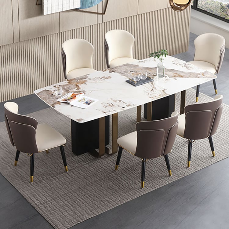 1800mm 7-Piece Rectangle Stone-Top Dining Table with Pedestal