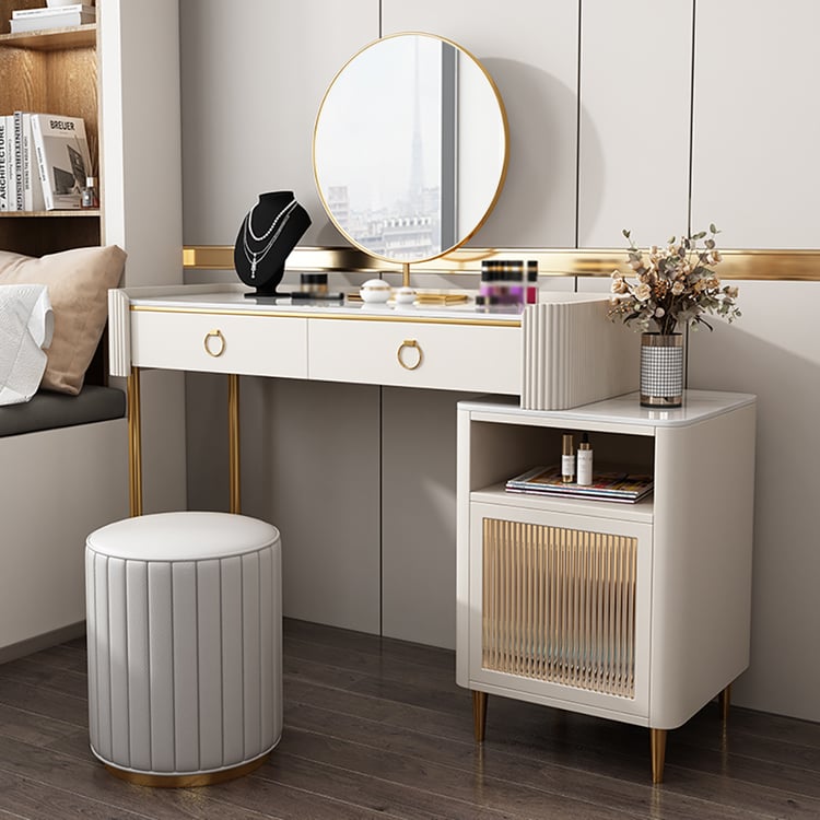 knee length dresses for ladies 5 Drawers Minimalist Dressing Table with Circle Backlit Mirror – High QLO