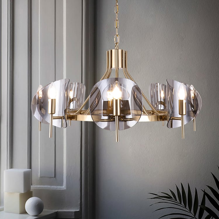 ●MERSONARY'S Modern Wagon Wheel 8-Light Chandelier Glass and Steel Frame