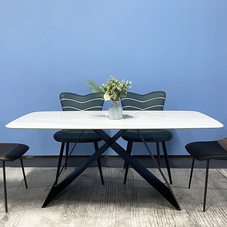 Modern Rectangle Sintered Stone-Top Dining Table with X-Shaped Pedestal ...