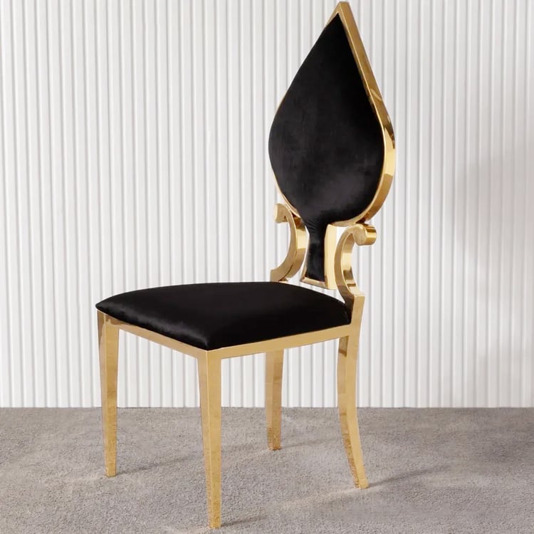 Modern Velvet Dining Chair Set of 2 in Black with Golden Legs Poker