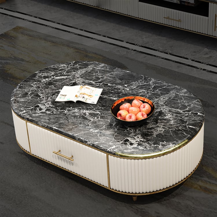 Weiß & Schwarz Modern & Light Luxus-Marmor-Couchtisch mit 1 Schublade|Homary DE