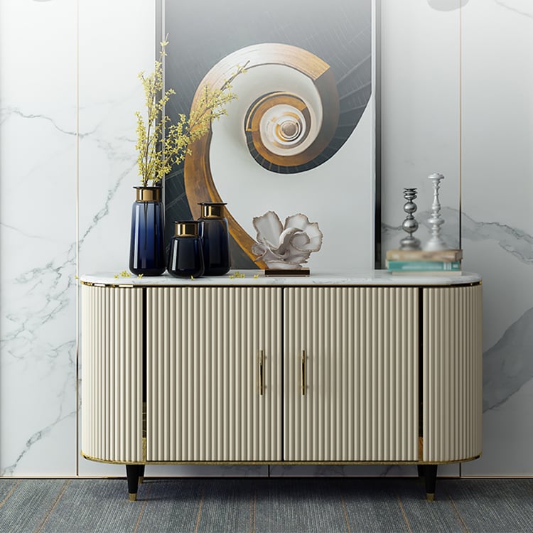 Texturine Modern Beige Faux Marble and MDF 2-Door Sideboard Cabinet with Metal Handles｜Homary