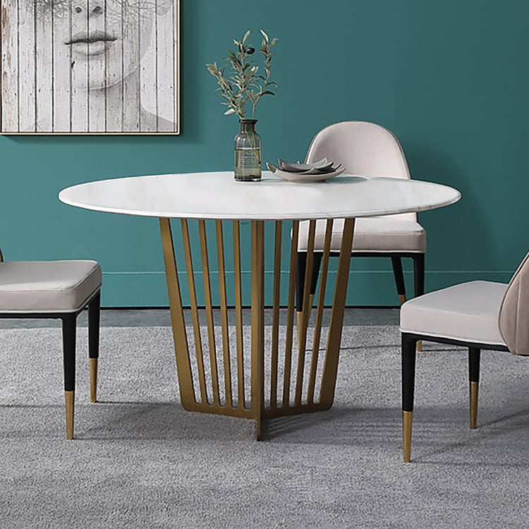 1300mm Modern Round Faux Marble Dining Table with Stainless Steel Base ...