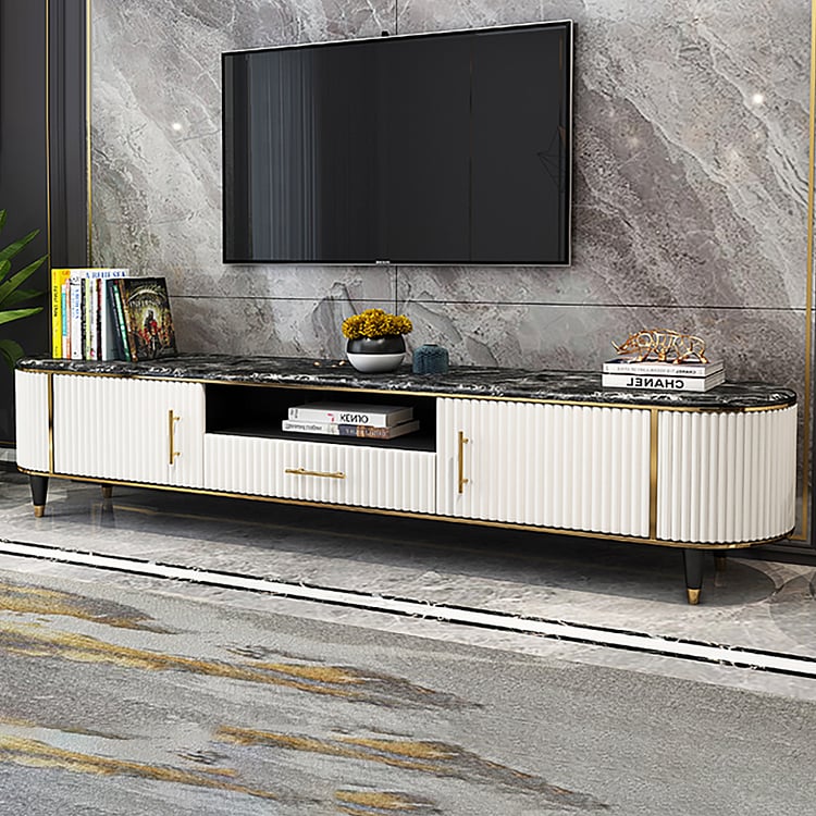 Modern White & Black TV Stand & Coffee Table Set with 2 Drawers