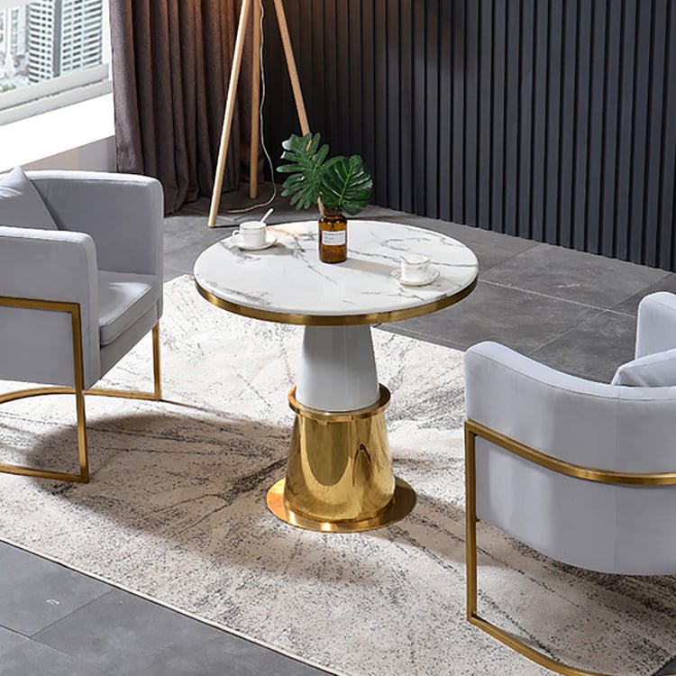 Modern White Round Accent Table with Marble Top Bar Table