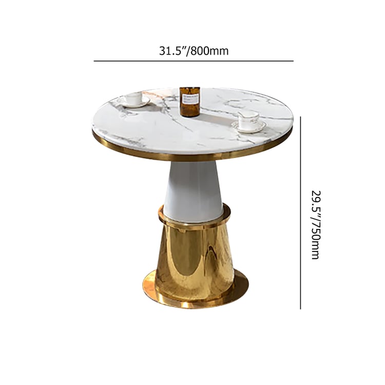 Petite Table D'appoint Ronde Blanche Et Dorée - Style Moderne Pour Salon, Canapé, Coin Fenêtre