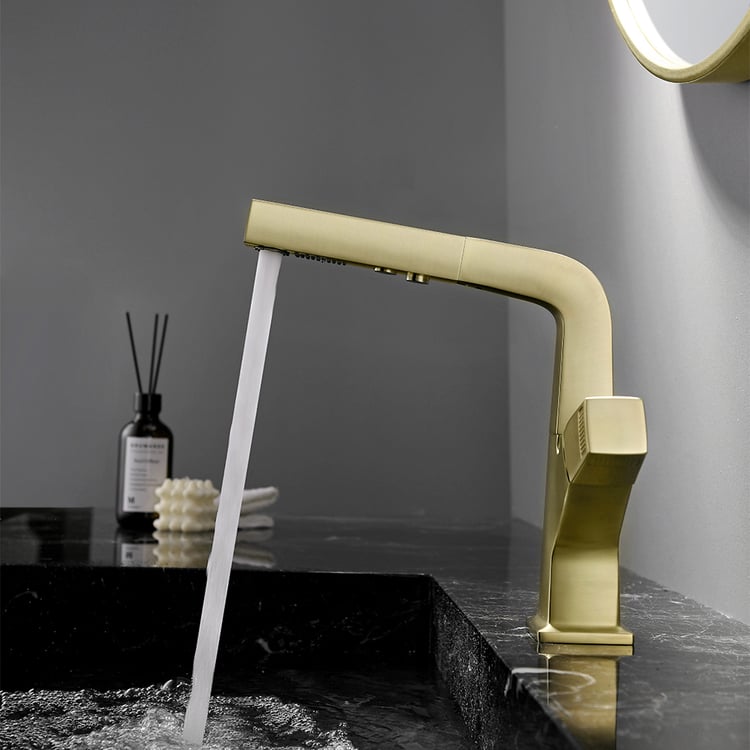 KENES Brushed Gold Waterfall Bathroom Faucet Modern Single Hole Bathroom NEW