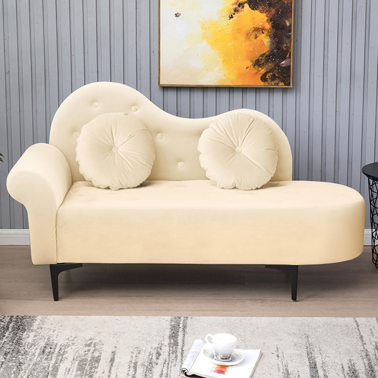 63 Beige Velvet Button Tufted Chesterfield Chaise Lounge with Pillows Sofa Couch Homary