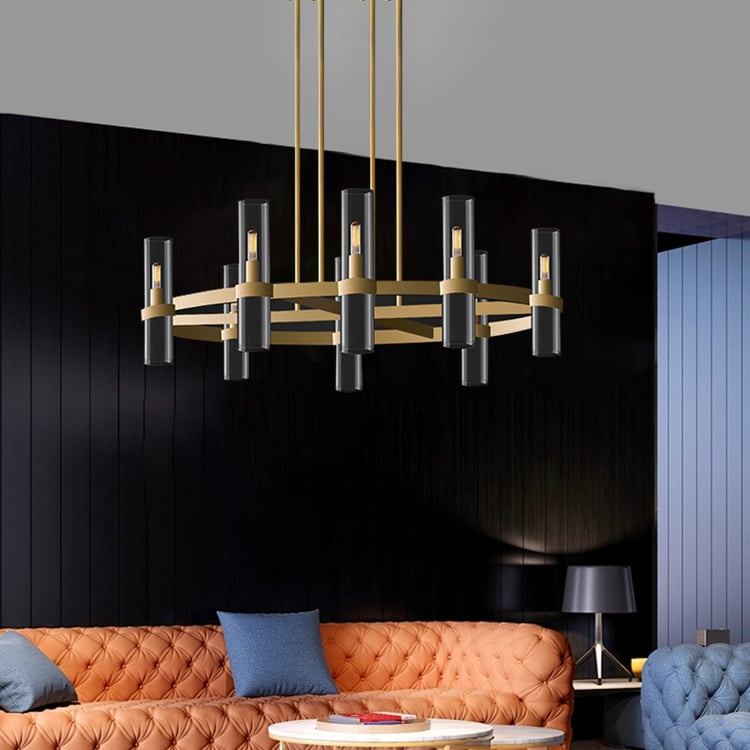 Modern 8-Light Antique Brass Chandelier with Cylinder Shades｜Homary