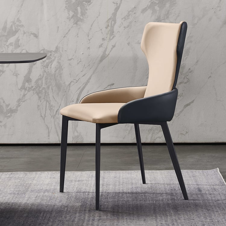 Beige Modern Dining Chair Faux Leather Dining Chair Set of 2｜Homary