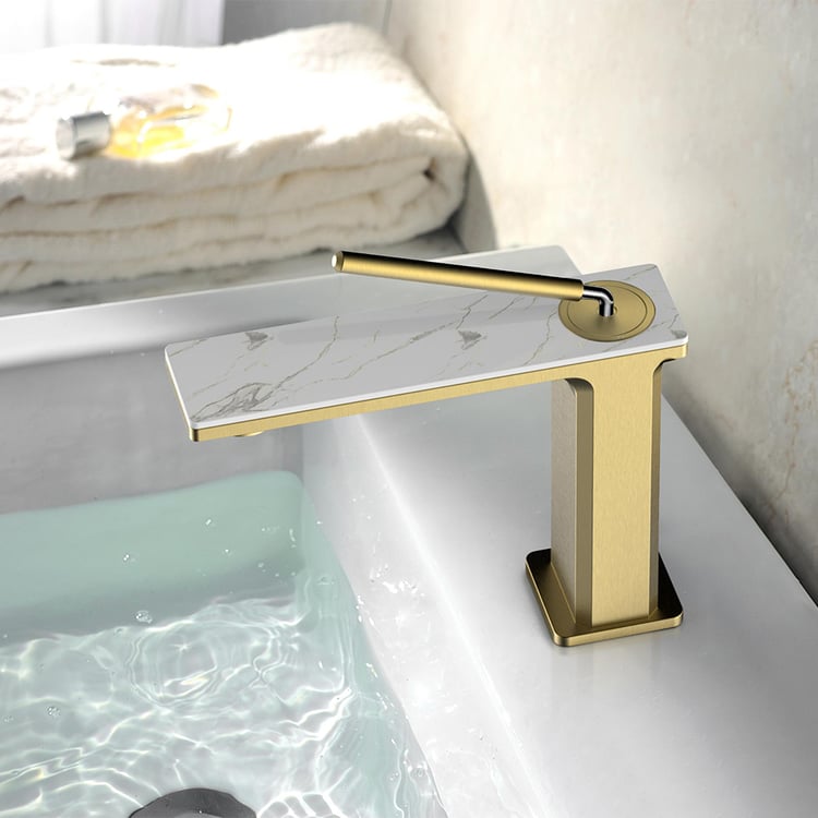 Brushed Gold 1-Hole Bathroom Sink Faucet Single Handle Solid Brass｜Homary