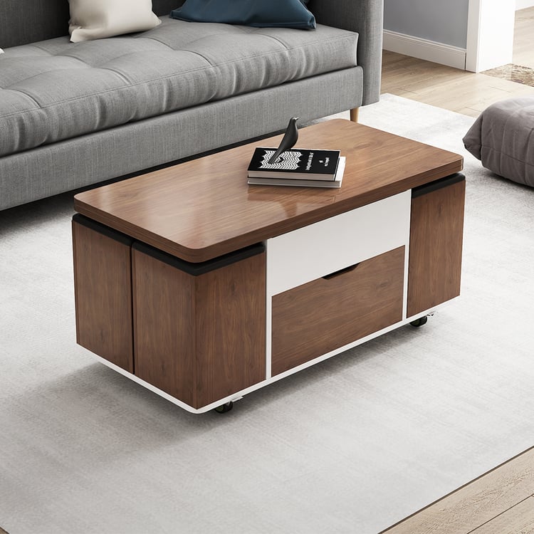 Lift Top Extendable Coffee Table with Stools Storage