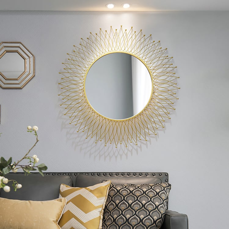 MirrorOutlet De Fenestra - gouden moderne moderne wandspiegel 39 X 27 (100CM X 70CM) zilver spiegelglas met zwart metalen frame