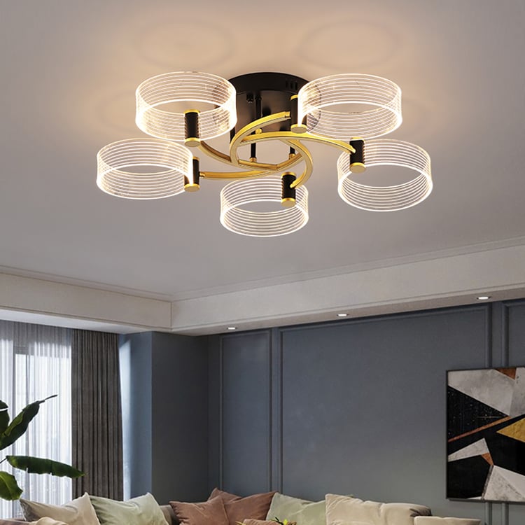 Lampe LED ronde à 5 lumières semi-encastrable moderne en noir et or ...