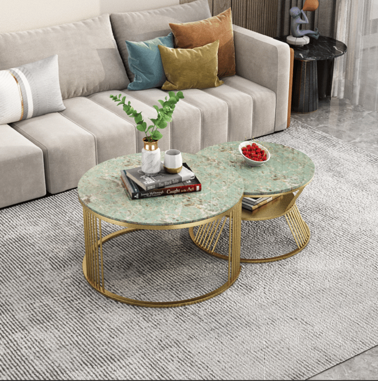 Modern Green Nesting Coffee Table Set with Sintered Stone Top 2-Piece Table Set | Homary