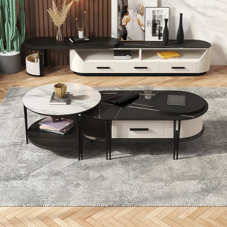 Minimalistischer TV-Ständer und Couchtisch 2er-Set mit Sintersteinplatte und reichlich Stauraum|Homary DE
