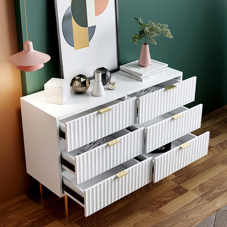 Tikky Minimalistische Kommode Schlafzimmer in weiß mit 6 Schubladen｜Homary DE