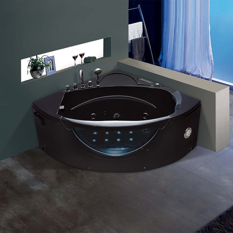1450mm Acrylic Sector Whirlpool Jetted Hydromassage Bath in Black