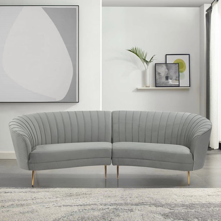 2740mm Grey Channel Tufted Performance Fabric Sofa Flared Arm Loveseat