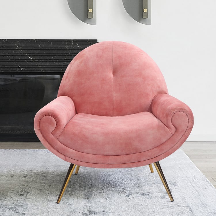 Pink Fabric Accent Lounge Chair Round Arm Back with Gold