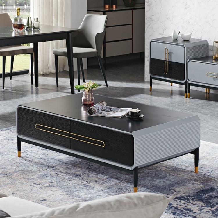 Grey Black Modern Coffee Table of Rectangle with Drawers