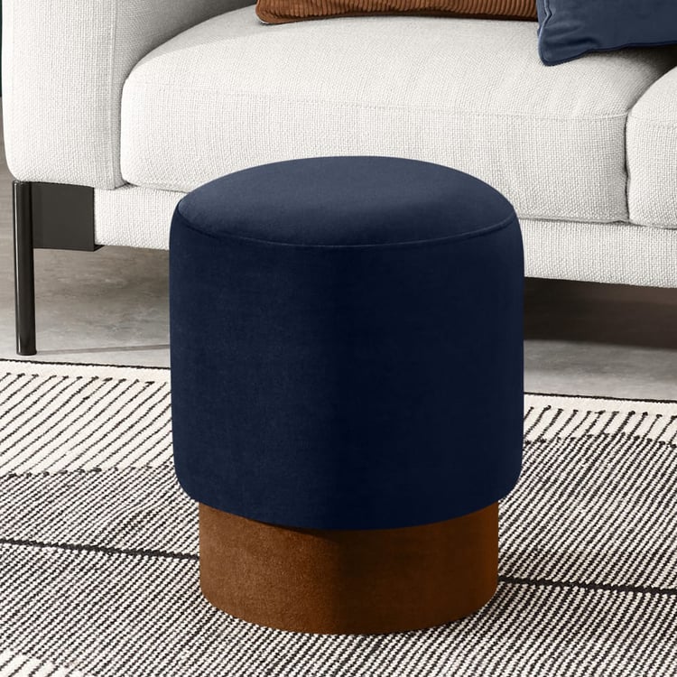 Pouf Rond Amaya En Velours Bleu Marine Avec Pied Métal Doré - Diamètre 40 Cm - Décoration Design Salon Chambre - 10