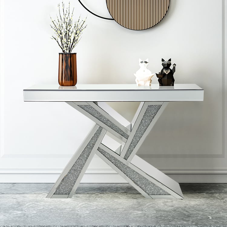 Table Console Murale étamé Verre Argenté – Palazzo INT – 111 Cm, 2 Tiroirs