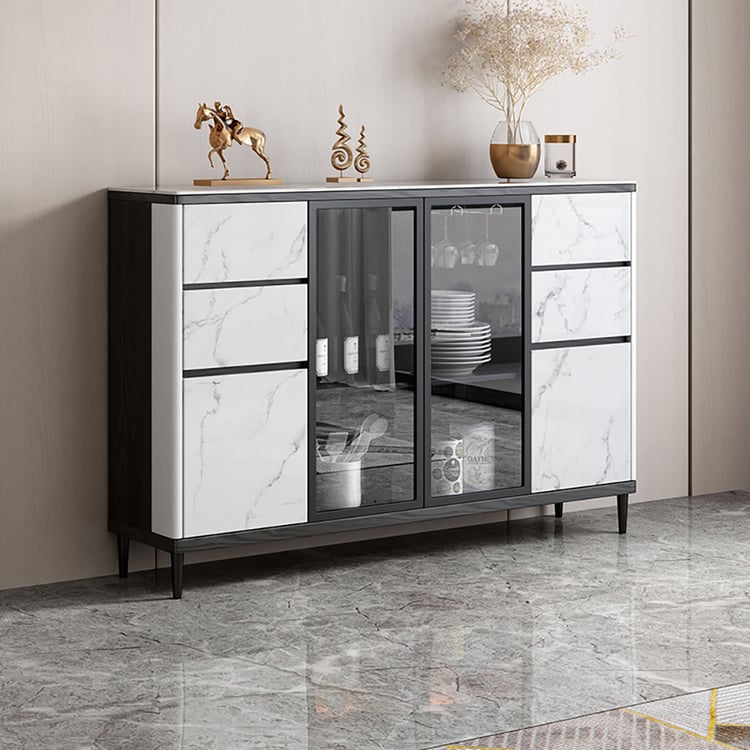1500mm modernes Schwarz-Weiß-Sideboard mit Türen aus gehärtetem Glas|Homary DE
