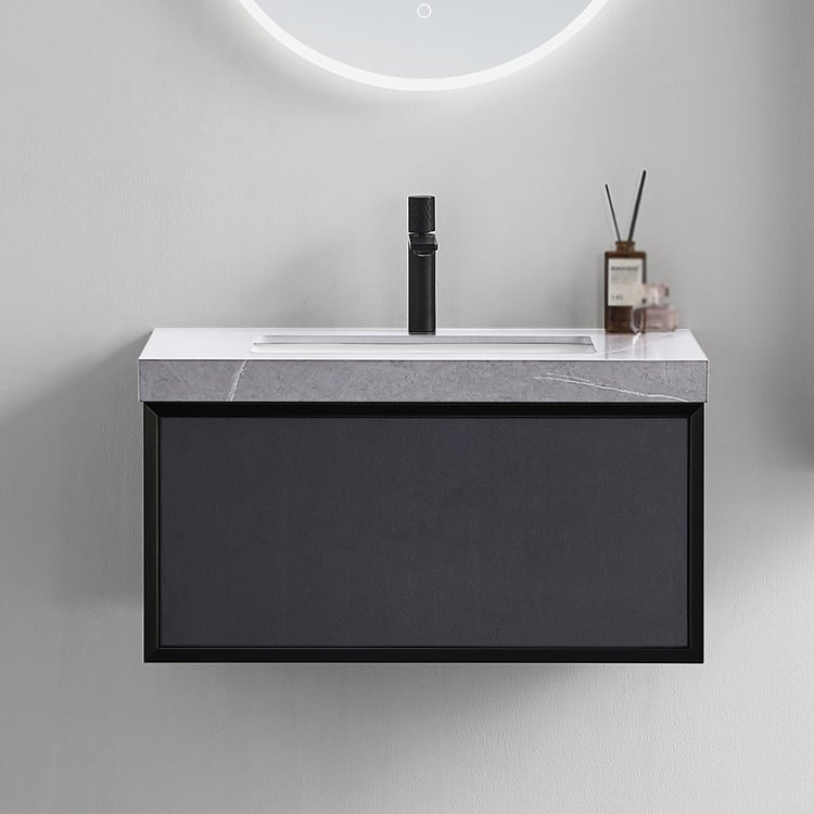 Modern Floating Bathroom Vanity Wall Mounted with Sink, Side Cabinet ...