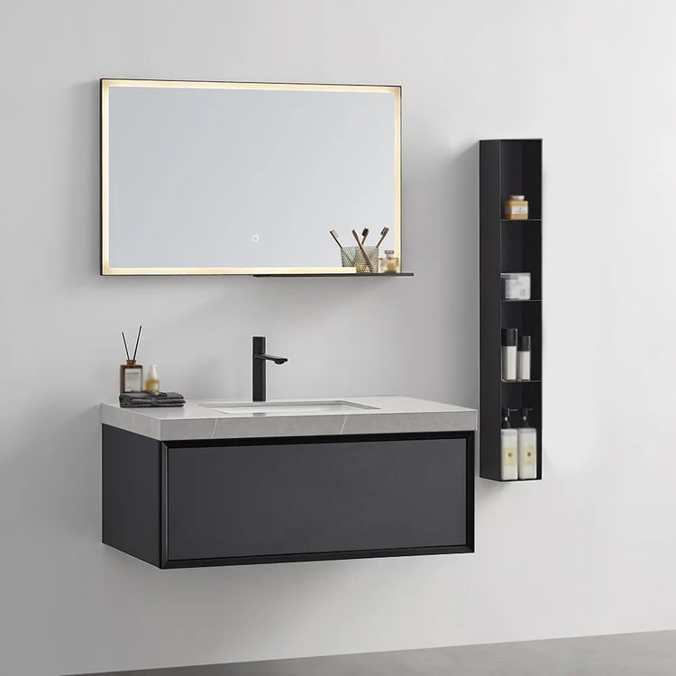 Mueble De Baño ECLIFE De 16 Pulgadas Con Lavabo De Cerámica – Montaje En Pared – Color Gris Para Espacios Pequeños