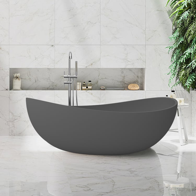 1785 mm moderne ovale freistehende Badewanne aus Steinharz in Grau|Homary DE