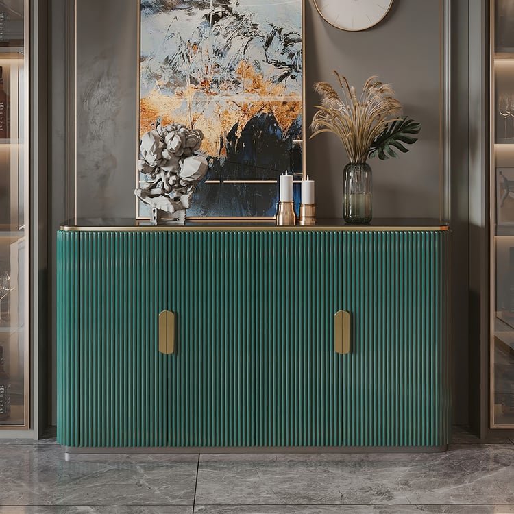 Luxuriöses grünes Glas-Sideboard-Buffet mit 4 Türen und Regalen｜Homary DE