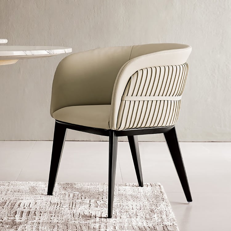 Beige Dining Chair PU Leather Upholstery with Full Back|Homary UK