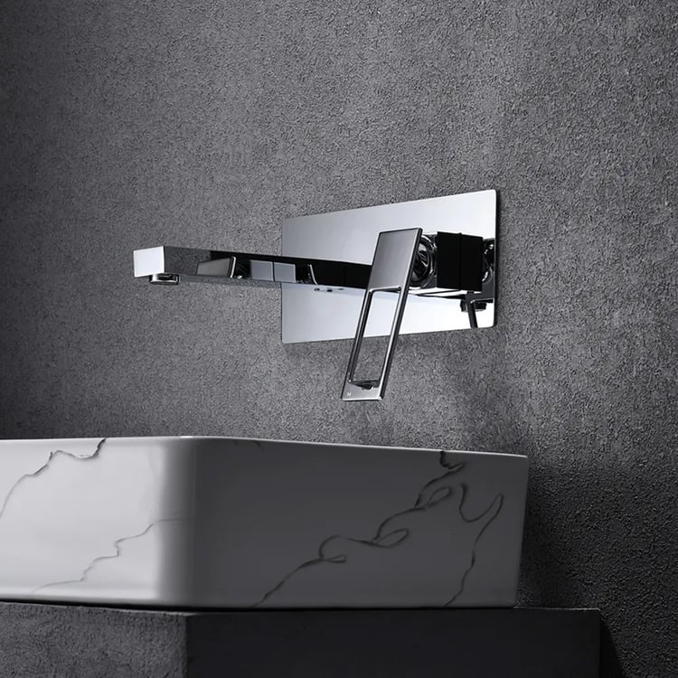 Modern Chrome Wall Mount Bathroom Sink Faucet Solid Brass
