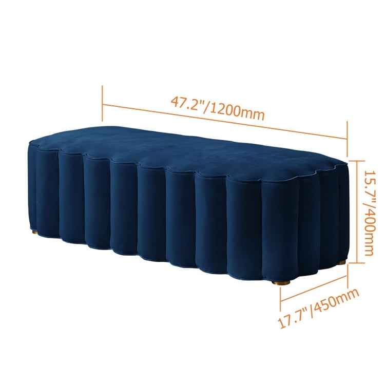 Banc De Lit Rembourré HOMCOM 102x36x51 Cm - Tissu Voile Bleu - Charge Max 130 Kg - Pour Chambre, Entrée - 3