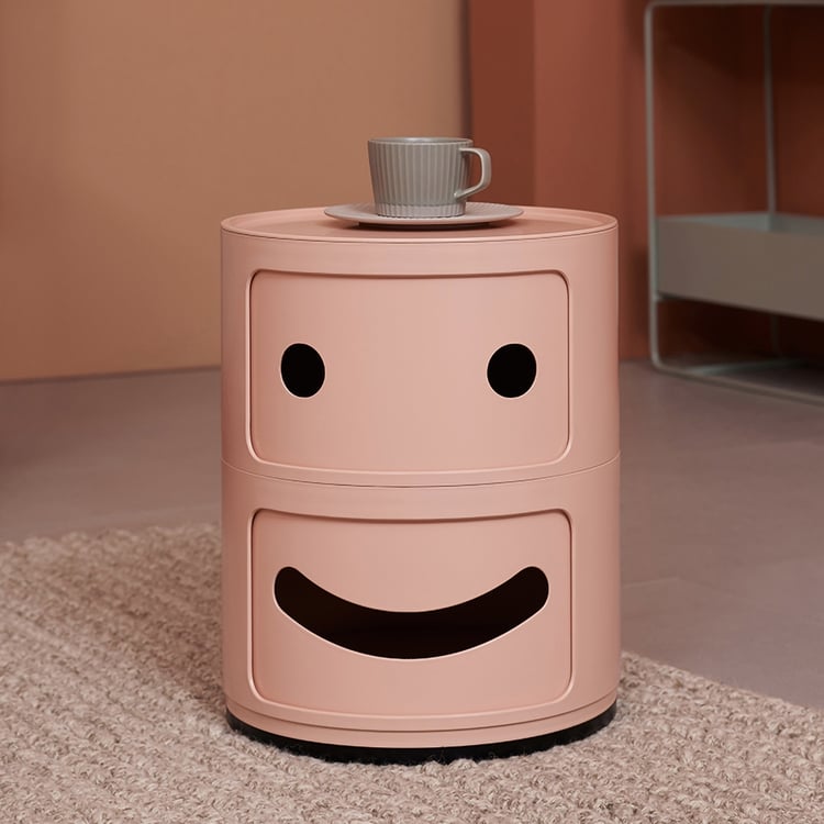 Moderner Nachttisch Rund Mit Schubladen - Massivholz Beistelltisch Khaki