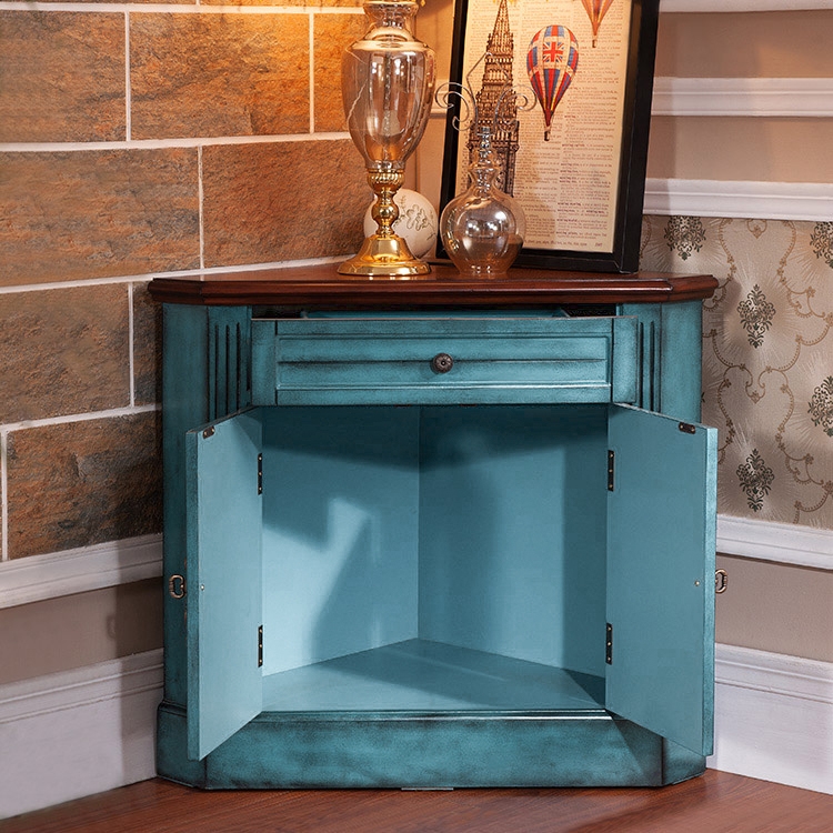 Farmhouse Corner Accent Cabinet Distressed Triangle Cabinet with