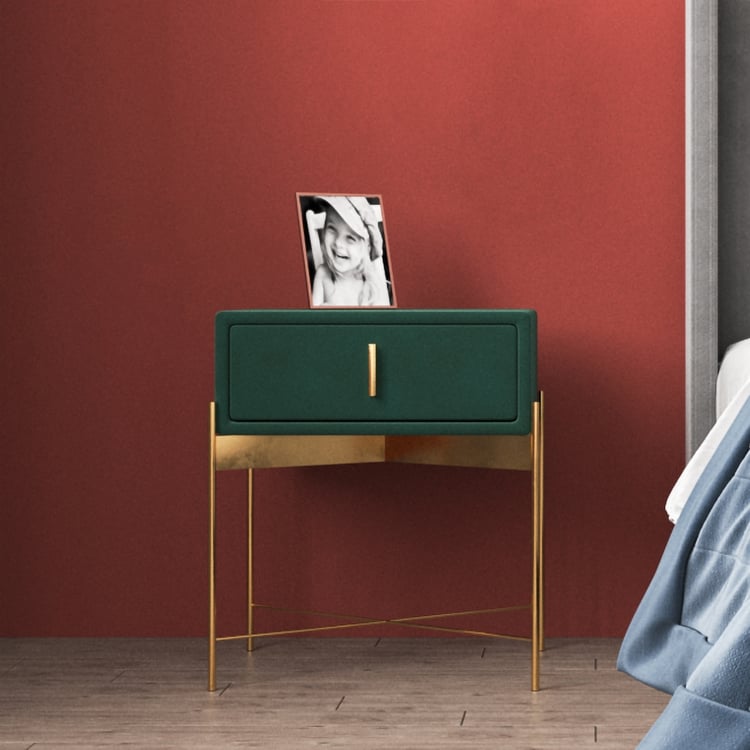 Free Shipping on Green Bedroom Nightstand with Drawer Velvet Upholstered and Stainless Steel Base｜Homary 