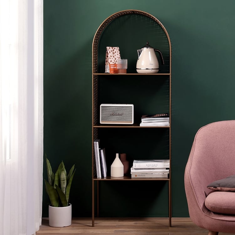Antique Brass Bookshelf 3 Shelf Modern Standing Bookcase｜Homary UK