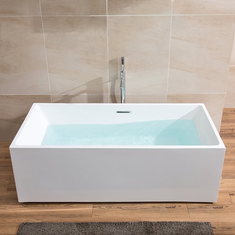 67 Inch Rectangle Freestanding Acrylic White Bathtub with Chrome