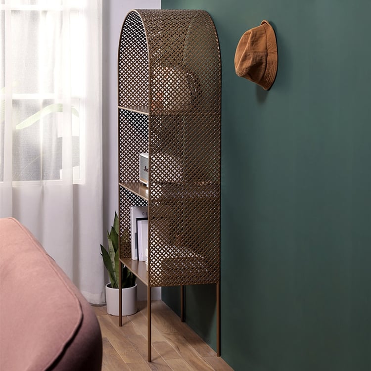 Antique Brass Bookshelf 3 Shelf Modern Standing Bookcase｜Homary UK