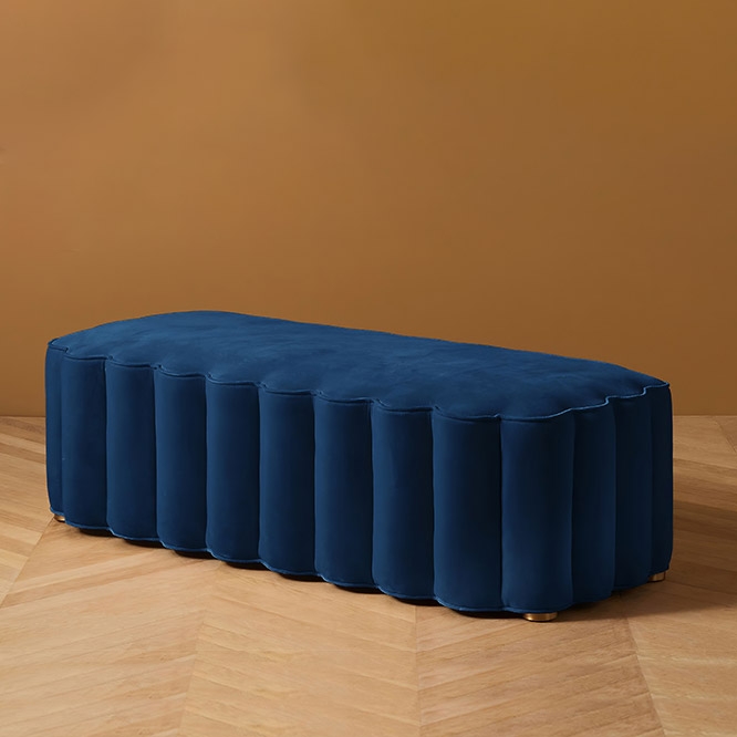 Banc De Lit Rembourré HOMCOM 102x36x51 Cm - Tissu Voile Bleu - Charge Max 130 Kg - Pour Chambre, Entrée